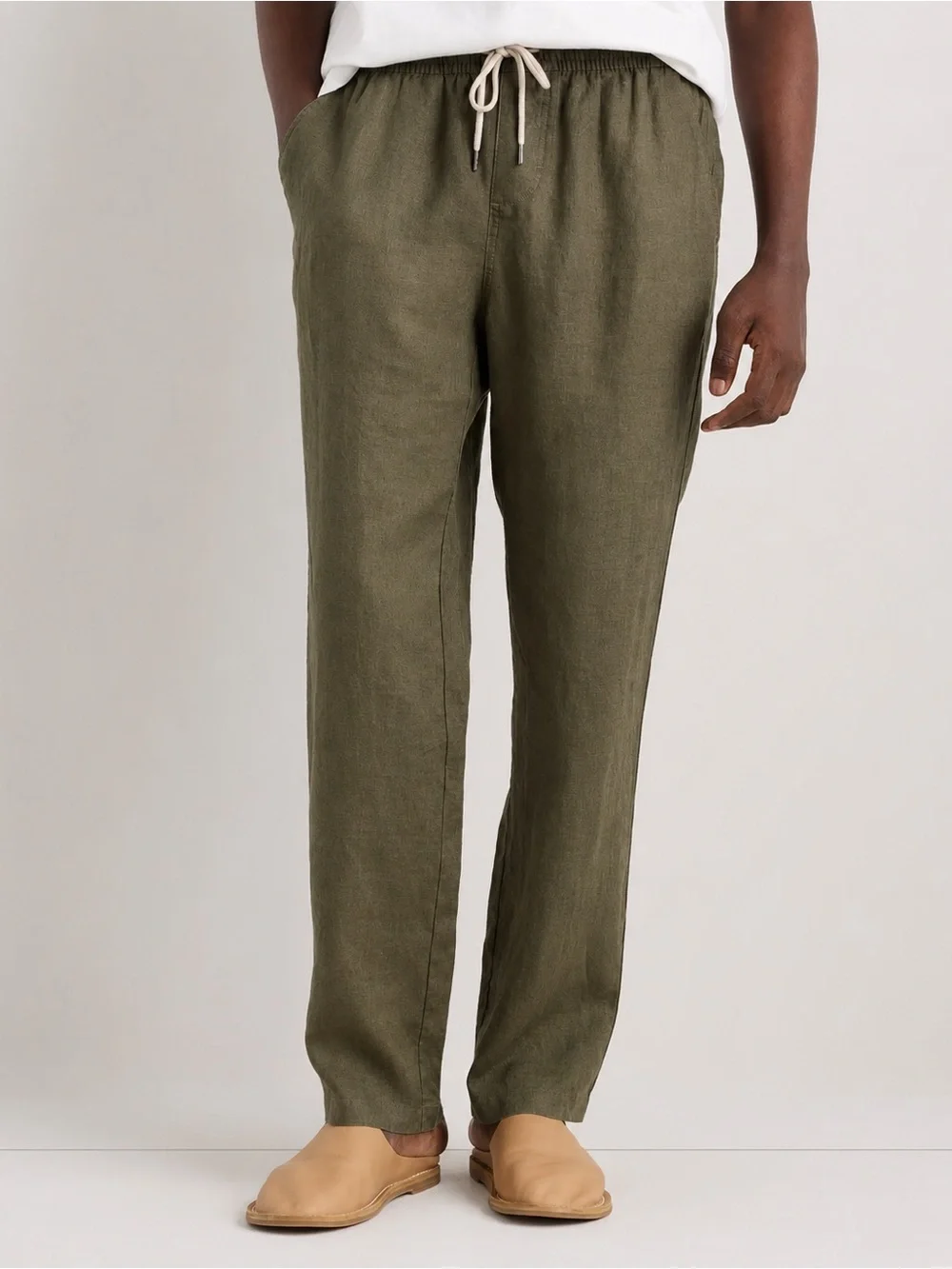 NEW Quince Mens 100% European Linen Drawstring Beach Pants Olive Dark Green XXL